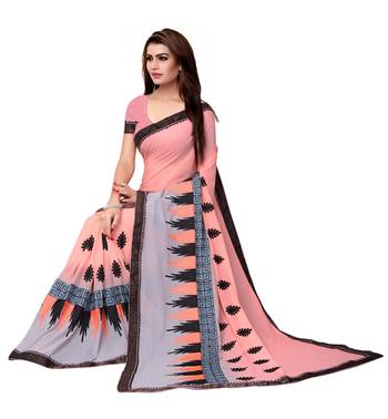 Peach embroidered georgette saree with blouse 4