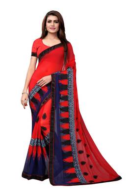 Red embroidered georgette saree with blouse 1