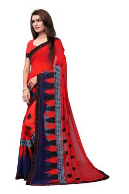 Red embroidered georgette saree with blouse 2