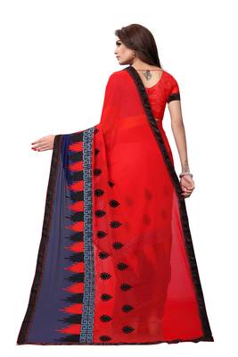 Red embroidered georgette saree with blouse 3