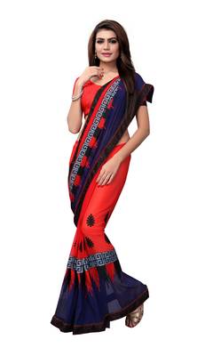 Red embroidered georgette saree with blouse 5