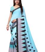 Blue embroidered georgette saree with blouse