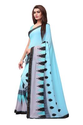 Blue embroidered georgette saree with blouse 2
