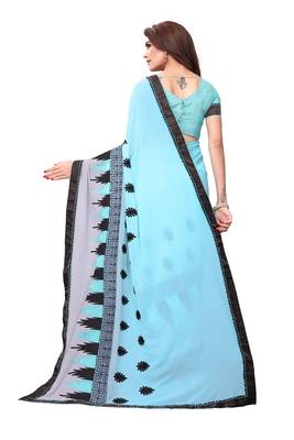 Blue embroidered georgette saree with blouse 3