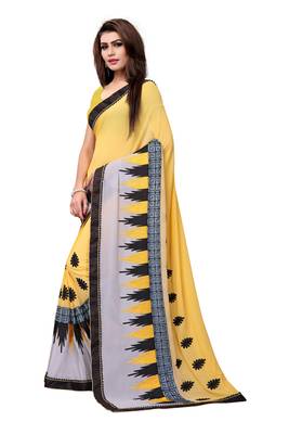 Yellow embroidered georgette saree with blouse 2