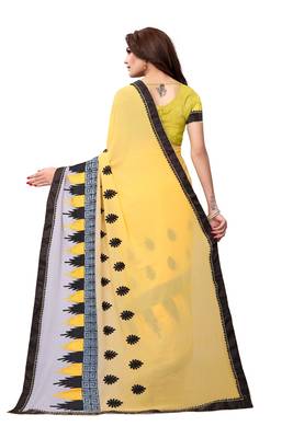 Yellow embroidered georgette saree with blouse 3