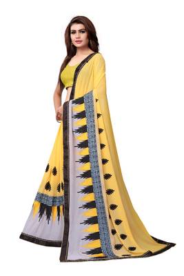 Yellow embroidered georgette saree with blouse 4
