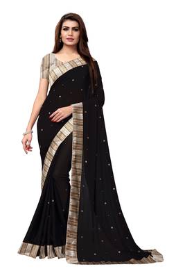Black plain georgette saree with blouse 1