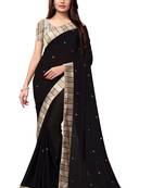 Black plain georgette saree with blouse
