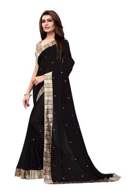 Black plain georgette saree with blouse 2