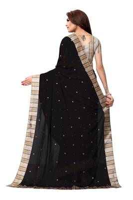 Black plain georgette saree with blouse 3