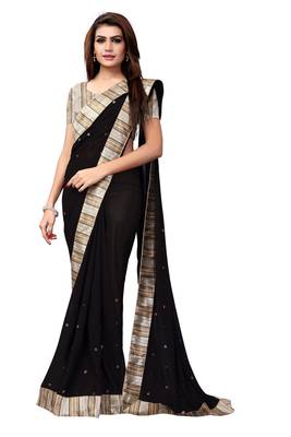 Black plain georgette saree with blouse 5