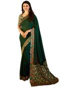 Green plain faux georgette saree with blouse