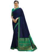 Blue woven faux georgette saree with blouse