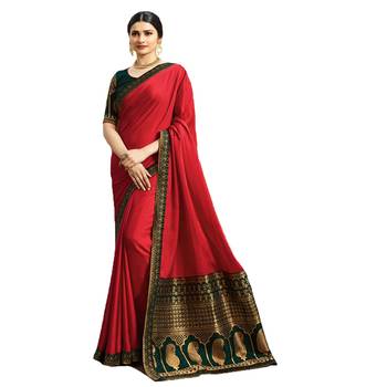 Red woven faux georgette saree with blouse 1