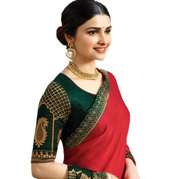 Red woven faux georgette saree with blouse 2