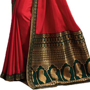 Red woven faux georgette saree with blouse 4