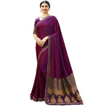Purple woven faux georgette saree with blouse 1