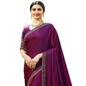 Purple woven faux georgette saree with blouse 2