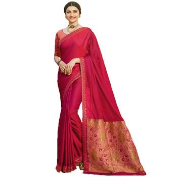 Pink woven faux georgette saree with blouse 1