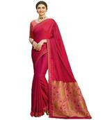 Pink woven faux georgette saree with blouse