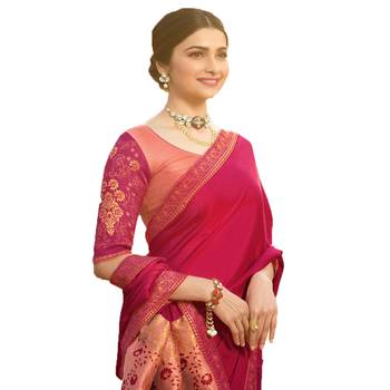 Pink woven faux georgette saree with blouse 2