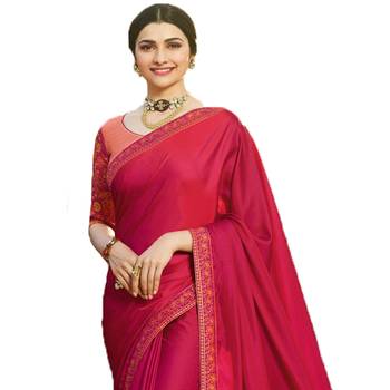 Pink woven faux georgette saree with blouse 3
