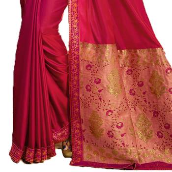 Pink woven faux georgette saree with blouse 4