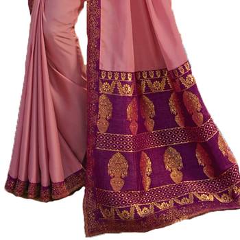 Pink woven faux georgette saree with blouse 3