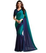 Blue plain faux georgette saree with blouse