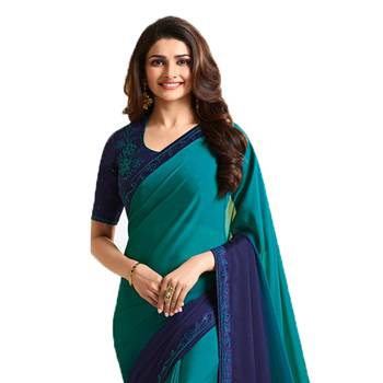 Blue plain faux georgette saree with blouse 2