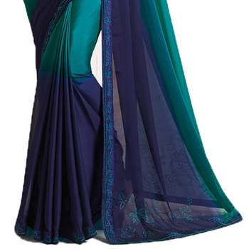 Blue plain faux georgette saree with blouse 3