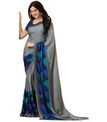 Silver printed faux georgette saree with blouse