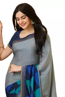 Silver printed faux georgette saree with blouse