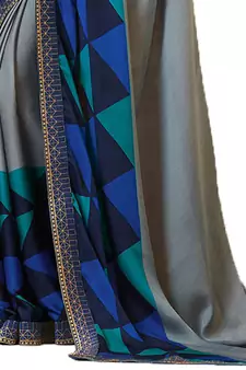 Silver printed faux georgette saree with blouse