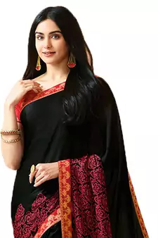 Black printed faux georgette saree with blouse