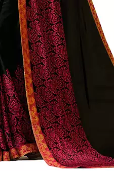 Black printed faux georgette saree with blouse