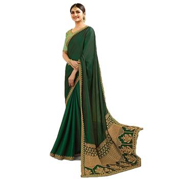 Green embroidered faux georgette saree with blouse 1