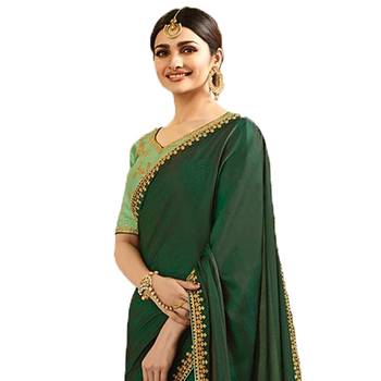 Green embroidered faux georgette saree with blouse 2