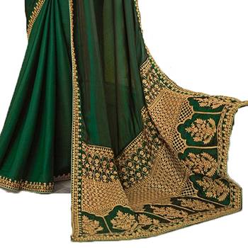 Green embroidered faux georgette saree with blouse 3