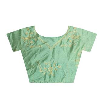 Green embroidered faux georgette saree with blouse 4