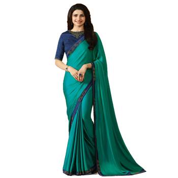 Aqua blue plain faux georgette saree with blouse 1