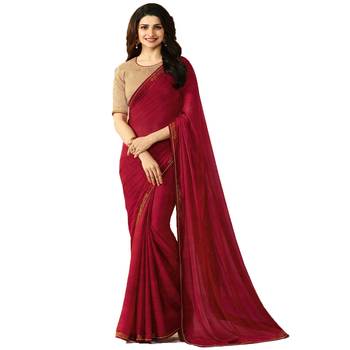 Maroon plain faux georgette saree with blouse 1