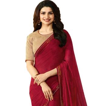 Maroon plain faux georgette saree with blouse 2