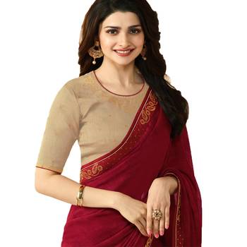 Maroon plain faux georgette saree with blouse 4