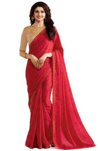 Red plain faux georgette saree with blouse