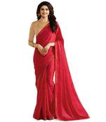 Red plain faux georgette saree with blouse