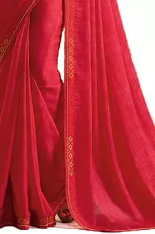 Red plain faux georgette saree with blouse