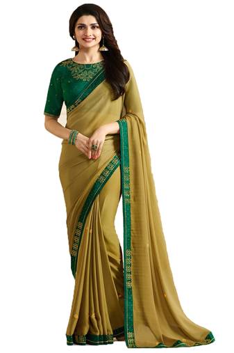 Yellow plain faux georgette saree with blouse
