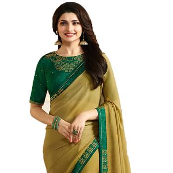 Yellow plain faux georgette saree with blouse 2